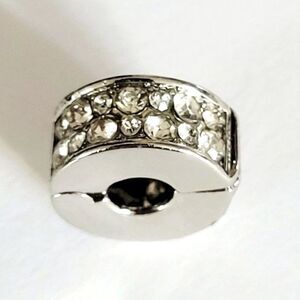 NWT For Pandora Charm Bracelets Silver Clear Rhinestone Snap Stopper Clip Charm